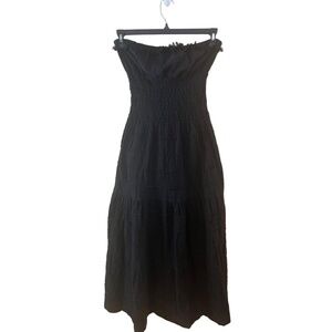 Cotton Natural Black Maxi Length Smocked Bodice Strapless Dress Size M
